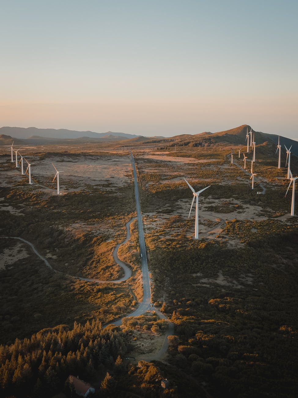 clear sky over wind farm